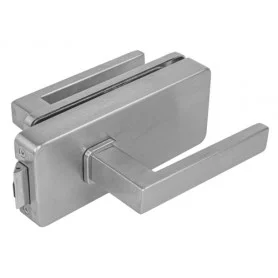 Zámok na sklenené dvere UNIQUE R8 + kľučka QUADRA - Brúsená nerez